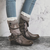 PU Leather Western Boots With Velvet Lining