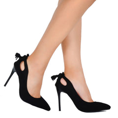 Zapatos de tacón alto con lazo y efecto flocado