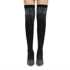 Botas altas por encima de la rodilla con tacón elástico y cristales