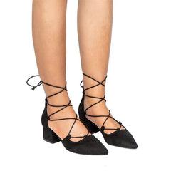 Zapatos de gladiador de tacón cuadrado con cordones y efecto flocado