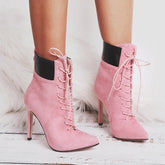 Suede Cross-Tied High-Heeled Ankle Boots