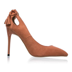 Zapatos de tacón alto con lazo y efecto flocado