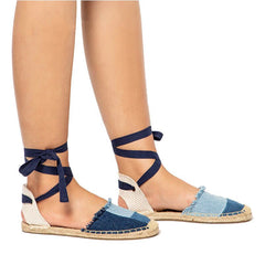 Espadrilles aus Canvas mit Patchwork und Knöchelriemen
