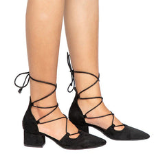 Zapatos de gladiador de tacón cuadrado con cordones y efecto flocado