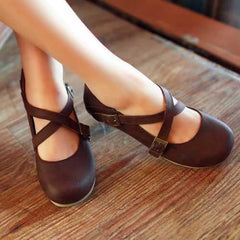 Female Round Toe Flats With Buckle Strap