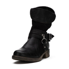 Botas vaqueras cálidas de piel sintética con cremallera metálica decorativa