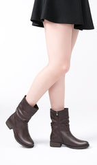 Botines de piel con punta redonda y tacón cuadrado