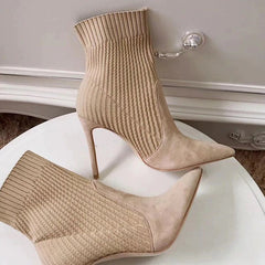 Botas de calcetín de punto con tacón alto