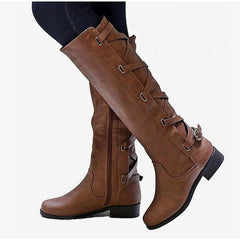 Botas altas informales con cremallera y cordones con hebillas