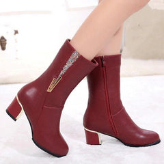 Botas cálidas de piel sintética a media pantorrilla con cremallera