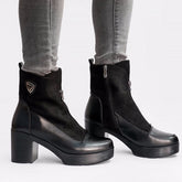 Suede Leather Ankle Boots With Thick High Heels