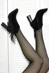 Botines cálidos de tacón cuadrado con borlas y efecto flocado