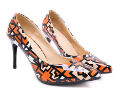 PU-Pumps mit hohem Absatz und geometrischem Muster