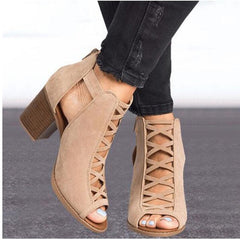 Zapatos de tacón cuadrado con punta abierta de piel aterciopelada