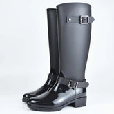 Mid-Calf Rubber Boots With Decorative Buckles