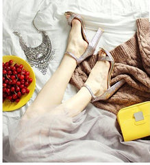 Sandalias de fiesta con plataforma y tacón alto y lentejuelas