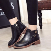 Casual Low-Heeled PU Leather Ankle Boots