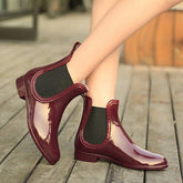 PU Leather Round Toe Rain Boots