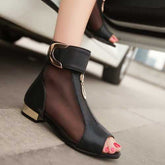 Damen Peep Toe Stiefel mit Metallverzierung