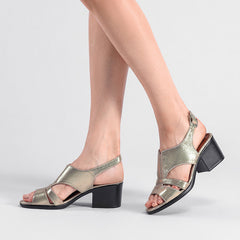 Sandalias de tacón cuadrado de cuero