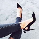 Flock Pumps mit hohem Absatz und Schleife