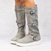 Warm Mid-Calf Snow Flat Boots With Buckles