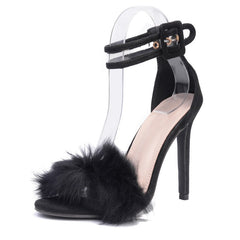 Sandalias de tacón alto con tiras en el tobillo decoradas con piel sintética