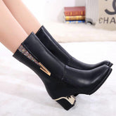 Warm PU Leather Mid-Calf Boots With Zipper