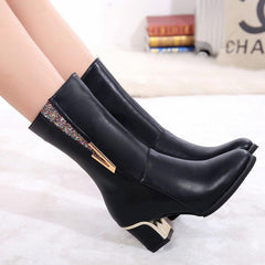 Botas cálidas de piel sintética a media pantorrilla con cremallera