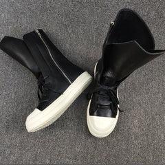 Leather Sneakers Black Round Toe High-top Unisex