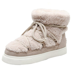 Women Wool Suede Ankle Flat Boots