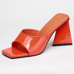 Riemenlose Sandalen mit dickem Absatz - Orange