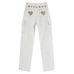 Cargo-Jeans mit Herz-Stickerei