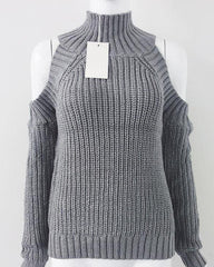 Pullover mit hohem Kragen und kalten Schultern