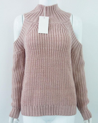 Pullover mit hohem Kragen und kalten Schultern