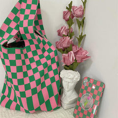 Indie Aesthetic Checker Stofftasche