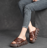 Vintage Solid Muffin Heel Mules&Slides