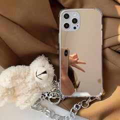 Funda para iPhone con cadena de oso y espejo