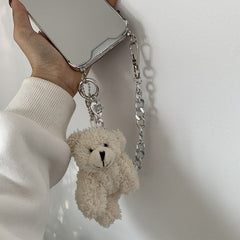 Funda para iPhone con cadena de oso y espejo