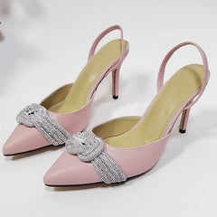 Sandalen mit spitzer Spitze und Strasssteinen - Rosa