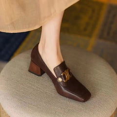 Soft Leather Square Toe British Style Small Leather Shoes