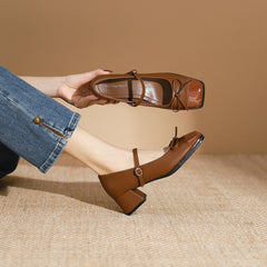 Bowknot Patchwork Thick Heel Shoes Mid-Heel Shoes