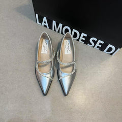 Chunky Heel Square Toe Shallow Leather Shoes