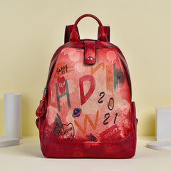 Rucksack aus Leder im Vintage-Graffiti-Stil