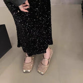 Sequined Square Toe Mary Jane Flats