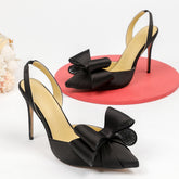 One-Line Satin Bow High Heels