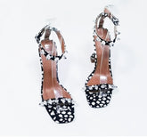Satin Rhinestone Heel Sandals - Square Toe