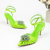 Slingback-Sandalen mit Blumen- und Kristallverzierung