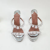 Rhinestone Silver Round Toe Open Toe High Heel Slippers