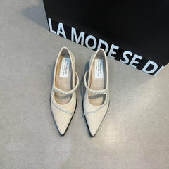 Chunky Heel Square Toe Shallow Leather Shoes